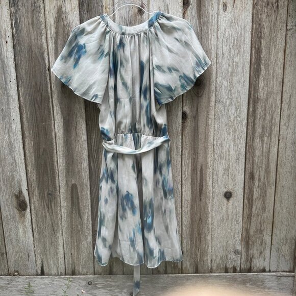 H&M Blue Haze Watercolor Short Sleeve Midi Dress Small - Picture 4 of 6